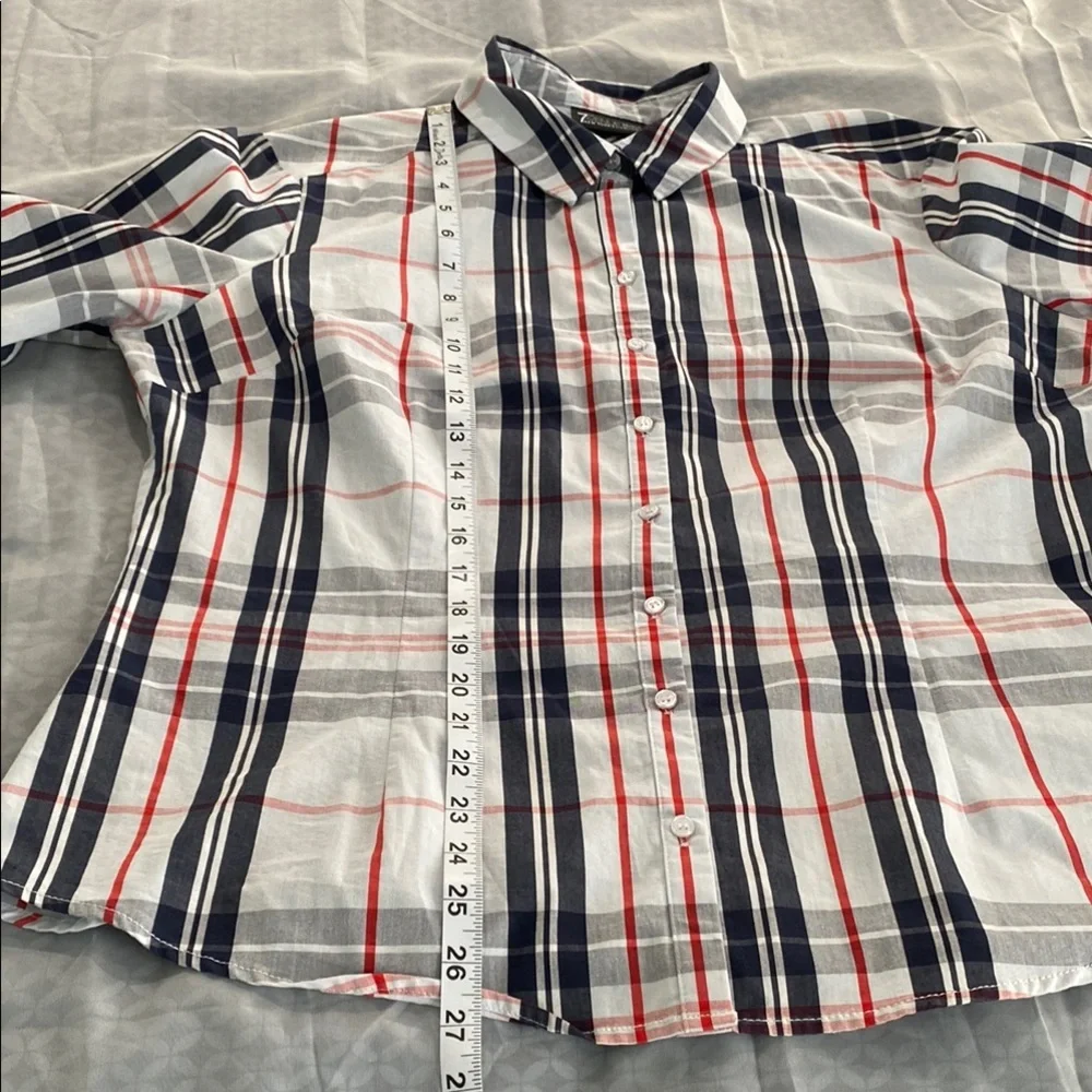 7th avenue Red and White Fitted 3/4 Sleeve Button Down Blouse - Picture 12 of 15
